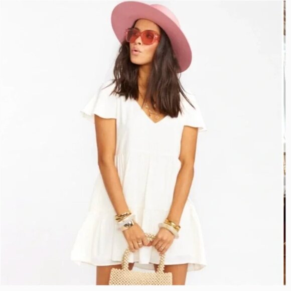 NWT Show Me Your Mumu Tiered Mini Cia Dress sz L cream butter yellow - Picture 3 of 12